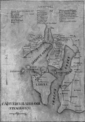 Carver&rsquo;s Harbor on Waldo County Map (1859)